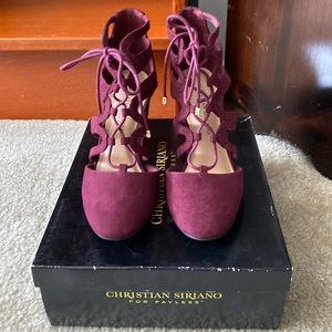 Burgundy “Kameo” Lace Up Block Heels